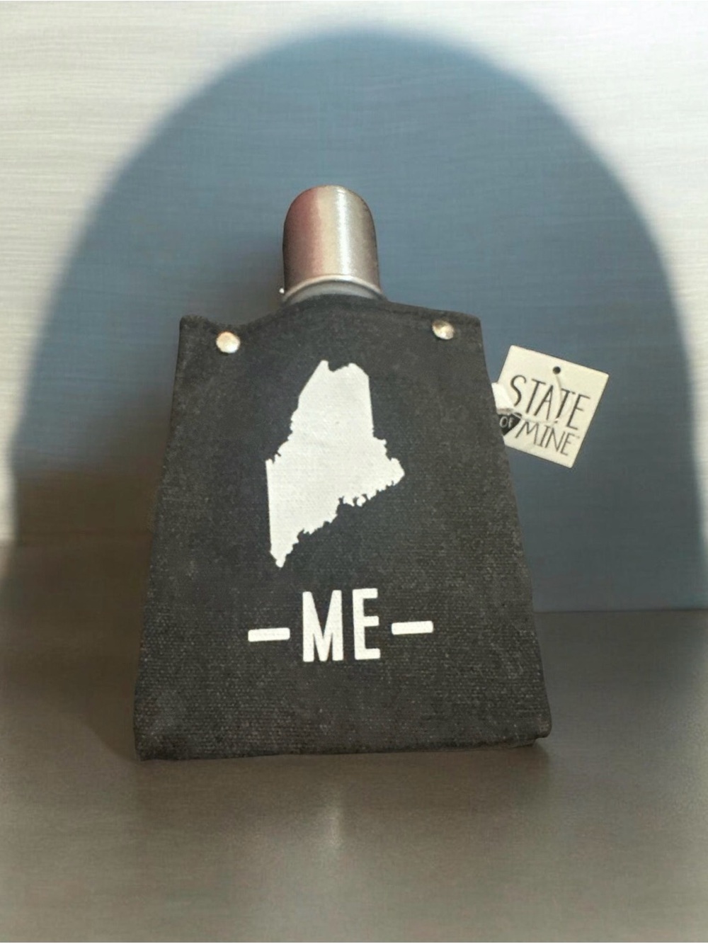 State of Mine Maine Canvas Flask - Black with White Print
